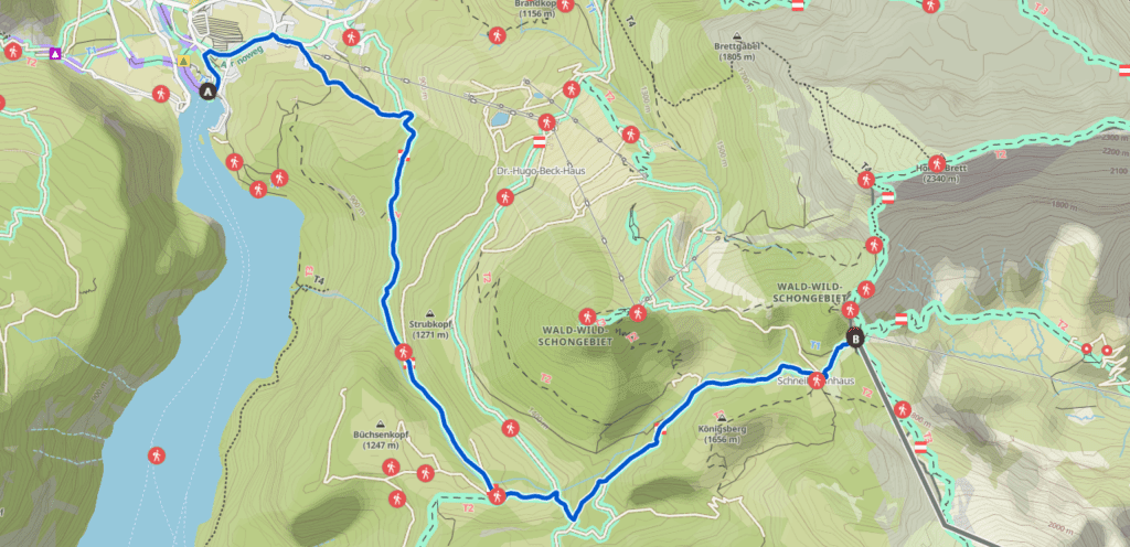 Route der ersten Etappe Yoga und Wandern rund um den Königssee